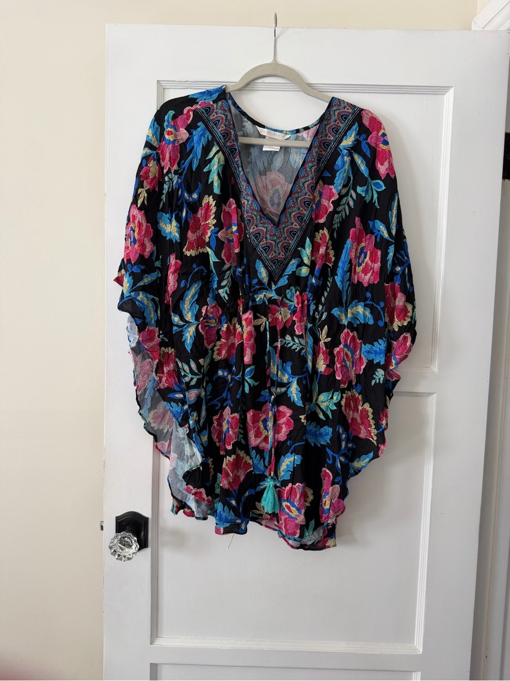 La Blanca Black Tunic with Pink & Blue Floral Print